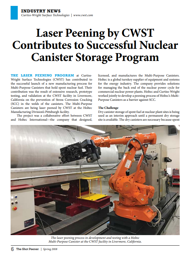 Laser Peening Contributes to Successful Nuclear Canister Storage Program