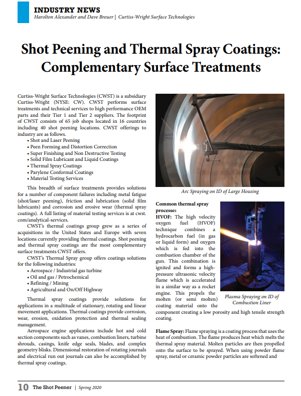 Shot Peening and Thermal Spray Coatings: Complementary Surface Treatments